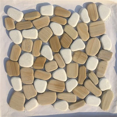 Machine Made Pebble Mosaics White And Yellow Marble JRSM-2443