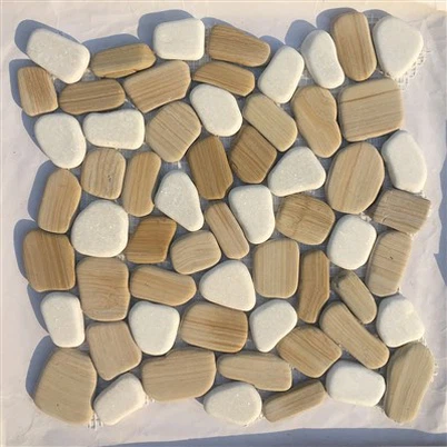 Machine Made Pebble Mosaics White And Yellow Marble JRSM-2443