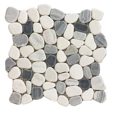 Pebble Mosaics White Grey And Black Quartzite JRSM-050